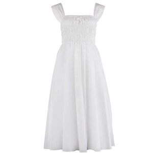 STAUD White Smocked Ida Maxi Dress Square Neck